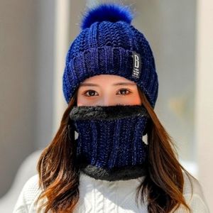 Women Wool Knitted Hat and Siamese Scarf - One size